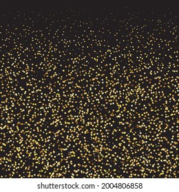 Star Sequin Confetti on Black Background. Christmas Party Frame. Voucher Gift Card Template. Isolated Flat Birthday Card. Golden Stars Banner. Vector Gold Glitter. Falling Particles on Floor.