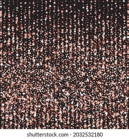 Star Sequin Confetti on Black Background. Isolated Flat Birthday Card. Golden Stars Banner. Vector Gold Glitter. Falling Particles on Floor. Voucher Gift Card Template. Christmas Party Frame.