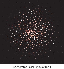 Star Sequin Confetti sobre fondo negro. Glitter de oro vectorial. Cayendo partículas en el suelo. Marco de fiesta de Navidad. Plantilla de tarjeta regalo de cupón. Tarjeta de cumpleaños plana aislada. Cartel de las estrellas de oro.