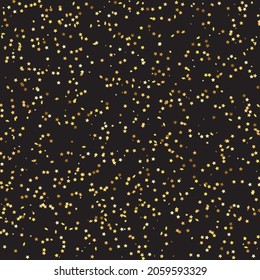 Star Sequin Confetti on Black Background. Isolated Flat Birthday Card. Golden Stars Banner. Vector Gold Glitter. Falling Particles on Floor. Christmas Party Frame. Voucher Gift Card Template.