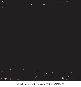 Star Sequin Confetti on Black Background. Isolated Flat Birthday Card. Golden Stars Banner. Voucher Gift Card Template. Christmas Party Frame. Vector Gold Glitter. Falling Particles on Floor.