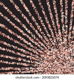 Star Sequin Confetti on Black Background. Isolated Flat Birthday Card. Golden Stars Banner. Vector Gold Glitter. Falling Particles on Floor. Voucher Gift Card Template. Christmas Party Frame.