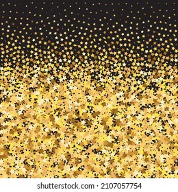 Star Sequin Confetti on Black Background. Isolated Flat Birthday Card. Golden Stars Banner. Vector Gold Glitter. Falling Particles on Floor. Christmas Party Frame. Voucher Gift Card Template.