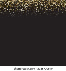 Star Sequin Confetti sobre fondo negro. Glitter de oro vectorial. Cayendo partículas en el suelo. Marco de fiesta de Navidad. Tarjeta de cumpleaños plana aislada. Cartel de las estrellas de oro. Plantilla de tarjeta regalo de cupón.