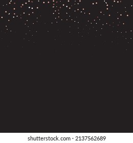 Star Sequin Confetti on Black Background. Voucher Gift Card Template. Isolated Flat Birthday Card. Golden Stars Banner. Christmas Party Frame. Vector Gold Glitter. Falling Particles on Floor.