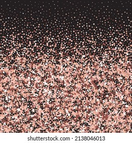 Star Sequin Confetti on Black Background. Voucher Gift Card Template. Isolated Flat Birthday Card. Golden Stars Banner. Vector Gold Glitter. Falling Particles on Floor. Christmas Party Frame.