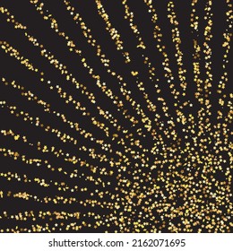 Star Sequin Confetti on Black Background. Voucher Gift Card Template. Christmas Party Frame. Isolated Flat Birthday Card. Golden Stars Banner. Vector Gold Glitter. Falling Particles on Floor.