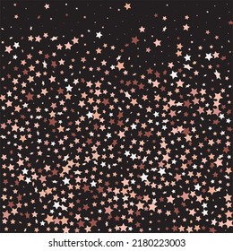 Star Sequin Confetti on Black Background. Voucher Gift Card Template. Vector Gold Glitter. Falling Particles on Floor. Christmas Party Frame. Isolated Flat Birthday Card. Golden Stars Banner.