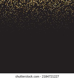 Star Sequin Confetti on Black Background. Vector Gold Glitter. Falling Particles on Floor. Voucher Gift Card Template. Isolated Flat Birthday Card. Golden Stars Banner. Christmas Party Frame.