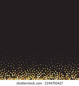 Star Sequin Confetti on Black Background. Isolated Flat Birthday Card. Golden Stars Banner. Vector Gold Glitter. Falling Particles on Floor. Christmas Party Frame. Voucher Gift Card Template.