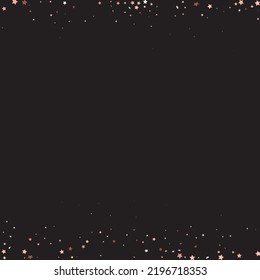 Star Sequin Confetti sobre fondo negro. Marco de fiesta de Navidad. Tarjeta de cumpleaños plana aislada. Cartel de las estrellas de oro. Glitter de oro vectorial. Cayendo partículas en el suelo. Plantilla de tarjeta regalo de cupón.