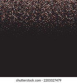 Star Sequin Confetti on Black Background. Vector Gold Glitter. Falling Particles on Floor. Isolated Flat Birthday Card. Golden Stars Banner. Voucher Gift Card Template. Christmas Party Frame.