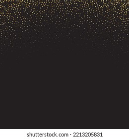 Star Sequin Confetti on Black Background. Christmas Party Frame. Vector Gold Glitter. Falling Particles on Floor. Isolated Flat Birthday Card. Golden Stars Banner. Voucher Gift Card Template.