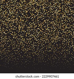Star Sequin Confetti on Black Background. Voucher Gift Card Template. Christmas Party Frame. Vector Gold Glitter. Falling Particles on Floor. Isolated Flat Birthday Card. Golden Stars Banner.