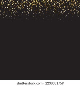 Star Sequin Confetti on Black Background. Christmas Party Frame. Voucher Gift Card Template. Isolated Flat Birthday Card. Golden Stars Banner. Vector Gold Glitter. Falling Particles on Floor.