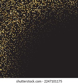 Star Sequin Confetti on Black Background. Isolated Flat Birthday Card. Golden Stars Banner. Voucher Gift Card Template. Christmas Party Frame. Vector Gold Glitter. Falling Particles on Floor.