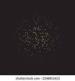 Star Sequin Confetti on Black Background. Voucher Gift Card Template. Isolated Flat Birthday Card. Golden Stars Banner. Vector Gold Glitter. Falling Particles on Floor. Christmas Party Frame.