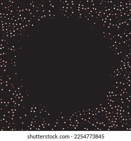 Star Sequin Confetti on Black Background. Vector Gold Glitter. Falling Particles on Floor. Isolated Flat Birthday Card. Golden Stars Banner. Christmas Party Frame. Voucher Gift Card Template.