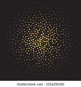 Star Sequin Confetti sobre fondo negro. Marco de fiesta de Navidad. Glitter de oro vectorial. Cayendo partículas en el suelo. Tarjeta de cumpleaños plana aislada. Cartel de las estrellas de oro. Plantilla de tarjeta regalo de cupón.
