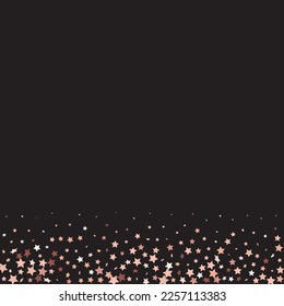 Star Sequin Confetti auf schwarzem Hintergrund. Einzeln-Flach-Geburtstagskarte. Banner der goldenen Sterne. Weihnachtsfeierrahmen. Vector Gold Glitter. Fallende Partikel auf dem Boden. Gutscheinkarten-Vorlage.