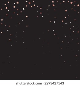 Star Sequin Confetti on Black Background. Christmas Party Frame. Voucher Gift Card Template. Vector Gold Glitter. Falling Particles on Floor. Isolated Flat Birthday Card. Golden Stars Banner.