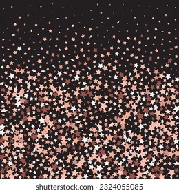 Star Sequin Confetti on Black Background. Christmas Party Frame. Vector Gold Glitter. Falling Particles on Floor. Isolated Flat Birthday Card. Golden Stars Banner. Voucher Gift Card Template.