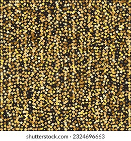 Star Sequin Confetti on Black Background. Voucher Gift Card Template. Vector Gold Glitter. Falling Particles on Floor. Isolated Flat Birthday Card. Golden Stars Banner. Christmas Party Frame.
