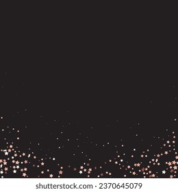 Star Sequin Confetti on Black Background. Isolated Flat Birthday Card. Golden Stars Banner. Vector Gold Glitter. Falling Particles on Floor. Voucher Gift Card Template. Christmas Party Frame.