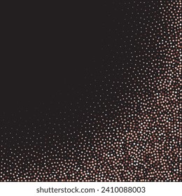 Star Sequin Confetti sobre fondo negro. Marco de fiesta de Navidad. Plantilla de tarjeta regalo de cupón. Tarjeta de cumpleaños plana aislada. Cartel de las estrellas de oro. Glitter de oro vectorial. Cayendo partículas en el suelo.