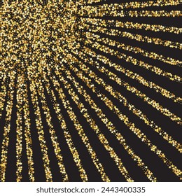 Star Sequin Confetti on Black Background. Isolated Flat Birthday Card. Golden Stars Banner. Christmas Party Frame. Vector Gold Glitter. Falling Particles on Floor. Voucher Gift Card Template.