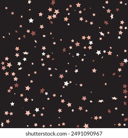 Star Sequin Confetti on Black Background. Isolated Flat Birthday Card. Golden Stars Banner. Christmas Party Frame. Voucher Gift Card Template. Vector Gold Glitter. Falling Particles on Floor.