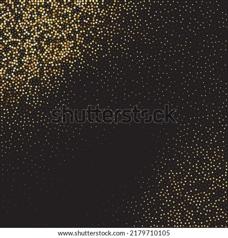 Star Sequin Confetti on Black Background. Isolated Flat Birthday Card. Golden Stars Banner. Christmas Party Frame. Voucher Gift Card Template. Vector Gold Glitter. Falling Particles on Floor.