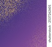 Star Sequin Confetti on Neon Purple Background. Isolated Flat Birthday Card. Golden Stars Banner. Voucher Gift Card Template. Vector Gold Glitter. Falling Particles on Floor. Christmas Party Frame.