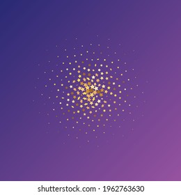 Star Sequin Confetti on Neon Purple Background. Voucher Gift Card Template. Christmas Party Frame. Isolated Flat Birthday Card. Golden Stars Banner. Vector Gold Glitter. Falling Particles on Floor.