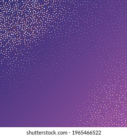 Star Sequin Confetti on Neon Purple Background. Voucher Gift Card Template. Christmas Party Frame. Isolated Flat Birthday Card. Golden Stars Banner. Vector Gold Glitter. Falling Particles on Floor.