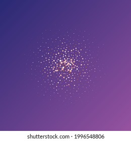 Star Sequin Confetti on Neon Purple Background. Isolated Flat Birthday Card. Golden Stars Banner. Voucher Gift Card Template. Christmas Party Frame. Vector Gold Glitter. Falling Particles on Floor.