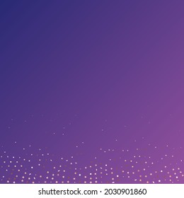 Star Sequin Confetti sobre fondo morado neón. Plantilla de tarjeta regalo de cupón. Tarjeta de cumpleaños plana aislada. Cartel de las estrellas de oro. Marco de fiesta de Navidad. Glitter de oro vectorial. Cayendo partículas en el suelo.