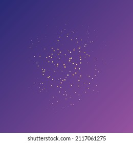 Star Sequin Confetti on Neon Purple Background. Voucher Gift Card Template. Isolated Flat Birthday Card. Golden Stars Banner. Christmas Party Frame. Vector Gold Glitter. Falling Particles on Floor.