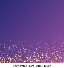 Star Sequin Confetti On Neon Purple Background. Isolated Flat Birthday Card. Golden Stars Banner. Vector Gold Glitter. Falling Particles On Floor. Christmas Party Frame. Voucher Gift Card Template.