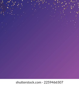 Star Sequin Confetti on Neon Purple Background. Christmas Party Frame. Vector Gold Glitter. Falling Particles on Floor. Isolated Flat Birthday Card. Golden Stars Banner. Voucher Gift Card Template.