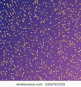 Star Sequin Confetti on Neon Purple Background. Voucher Gift Card Template. Isolated Flat Birthday Card. Golden Stars Banner. Vector Gold Glitter. Falling Particles on Floor. Christmas Party Frame.