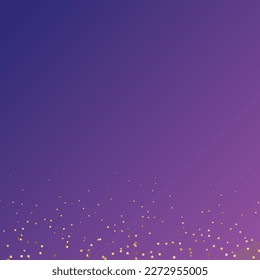 Star Sequin Confetti auf neonviolettem Hintergrund. Weihnachtsfeierrahmen. Einzeln-Flach-Geburtstagskarte. Banner der goldenen Sterne. Gutscheinkarten-Vorlage. Vector Gold Glitter. Fallende Partikel auf dem Boden.