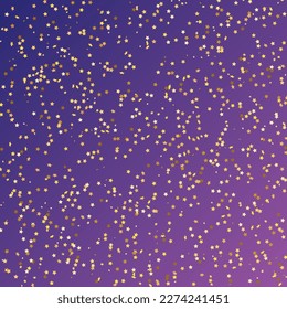 Star Sequin Confetti on Neon Purple Background. Isolated Flat Birthday Card. Golden Stars Banner. Christmas Party Frame. Voucher Gift Card Template. Vector Gold Glitter. Falling Particles on Floor.