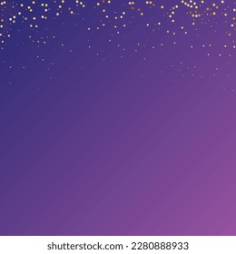 Star Sequin Confetti auf neonviolettem Hintergrund. Weihnachtsfeierrahmen. Vector Gold Glitter. Fallende Partikel auf dem Boden. Einzeln-Flach-Geburtstagskarte. Banner der goldenen Sterne. Gutscheinkarten-Vorlage.