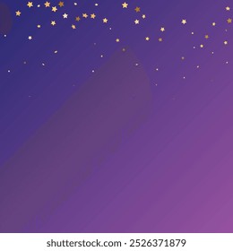 Star Sequin Confetti on Neon Purple Background. Vector Gold Glitter. Falling Particles on Floor. Voucher Gift Card Template. Christmas Party Frame. Isolated Flat Birthday Card. Golden Stars Banner.