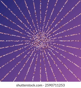 Star Sequin Confetti on Neon Purple Background. Voucher Gift Card Template. Isolated Flat Birthday Card. Golden Stars Banner. Christmas Party Frame. Vector Gold Glitter. Falling Particles on Floor.