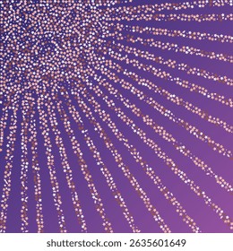 Star Sequin Confetti on Neon Purple Background. Vector Gold Glitter. Falling Particles on Floor. Isolated Flat Birthday Card. Golden Stars Banner. Christmas Party Frame. Voucher Gift Card Template.