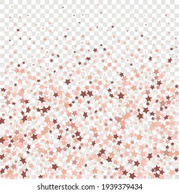 Star Sequin Confetti on Transparent Background. Voucher Gift Card Template. Christmas Party Frame. Isolated Flat Birthday Card. Golden Stars Banner. Vector Gold Glitter. Falling Particles on Floor.