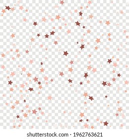 Star Sequin Confetti sobre fondo transparente. Tarjeta de cumpleaños plana aislada. Cartel de las estrellas de oro. Glitter de oro vectorial. Cayendo partículas en el suelo. Marco de fiesta de Navidad. Plantilla de tarjeta regalo de cupón.