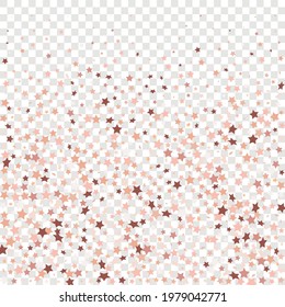 Star Sequin Confetti on Transparent Background. Voucher Gift Card Template. Vector Gold Glitter. Falling Particles on Floor. Isolated Flat Birthday Card. Golden Stars Banner. Christmas Party Frame.